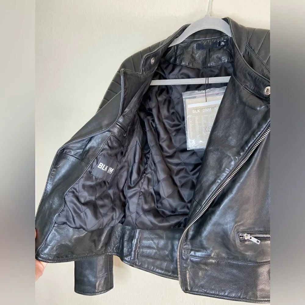 NWT Blk Dnm Padded Elbows Lambskin Leather Black Biker Jacket Size XS - Picture 11 of 11